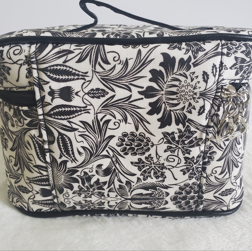 Bella Russo Black White Floral Flower Cosmetic Bag Case NWOT - Picture 3 of 12